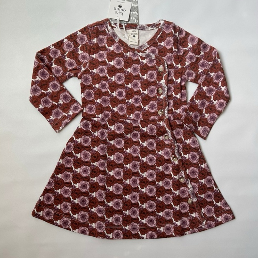 NWT Kate Quinn Floral Wrap Dress 2T Pink Poppies Daisies Organic Cotton